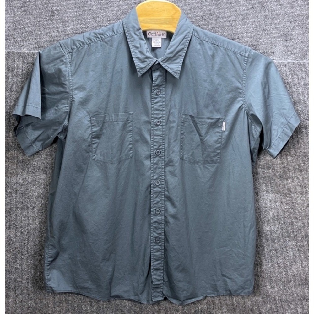 Carhartt Button Up Shirt Mens 2XL Gray Short Sleeve Work Pocket Casual